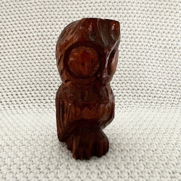 Vintage Hand Carved Rustic Primitive Folk Art Big Eye Owl Bird Statue Figurine - Picture 2 of 6
